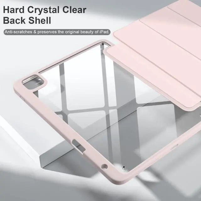Alt view image 7 of 7 - Hybrid Case for iPad Pro 12.9-inch 2022 M2 2021 5th / iPad Pro 12.9" 4th/3rd Gen [Built-in Pencil Holder] Shockproof Cover with Clear Back Shell TPU Bumper, Pink