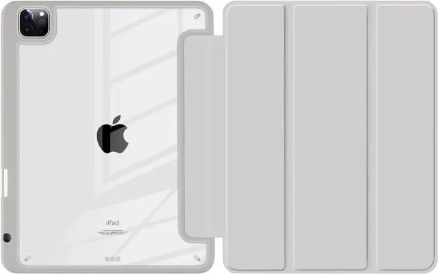 Alt view image 3 of 7 - Hybrid Case for iPad Pro 12.9-inch 2022 M2 2021 5th / iPad Pro 12.9" 4th/3rd Gen [Built-in Pencil Holder] Shockproof Cover with Clear Back Shell TPU Bumper, Grey