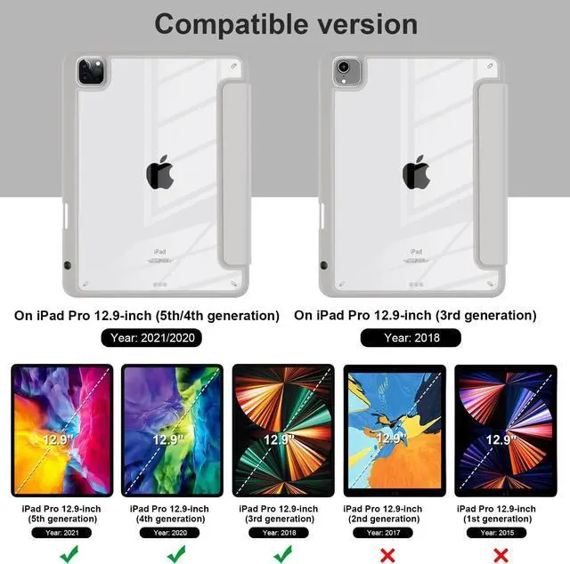 Alt view image 2 of 7 - Hybrid Case for iPad Pro 12.9-inch 2022 M2 2021 5th / iPad Pro 12.9" 4th/3rd Gen [Built-in Pencil Holder] Shockproof Cover with Clear Back Shell TPU Bumper, Grey