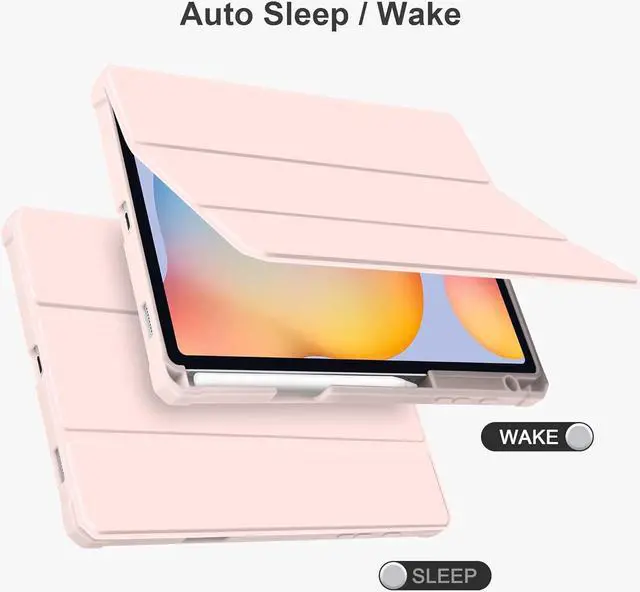 Alt view image 2 of 6 - Hybrid Case for  Galaxy Tab S6 Lite 10.4 inch 2022/2020 Model (SM-P610/P613/P615/P619) with S Pen Holder Shockproof Cover with Clear Back Shell TPU Bumper Auto Sleep/Wake, Pink