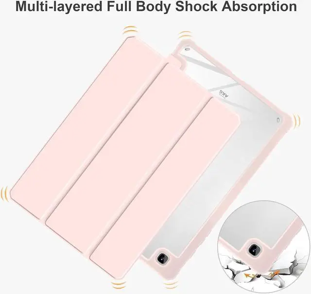 Alt view image 3 of 6 - Hybrid Case for  Galaxy Tab S6 Lite 10.4 inch 2022/2020 Model (SM-P610/P613/P615/P619) with S Pen Holder Shockproof Cover with Clear Back Shell TPU Bumper Auto Sleep/Wake, Pink
