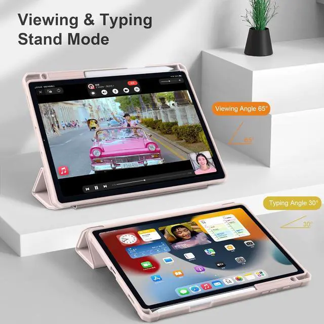 Alt view image 6 of 6 - Hybrid Case for  Galaxy Tab S6 Lite 10.4 inch 2022/2020 Model (SM-P610/P613/P615/P619) with S Pen Holder Shockproof Cover with Clear Back Shell TPU Bumper Auto Sleep/Wake, Pink