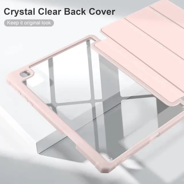 Alt view image 5 of 6 - Hybrid Case for  Galaxy Tab S6 Lite 10.4 inch 2022/2020 Model (SM-P610/P613/P615/P619) with S Pen Holder Shockproof Cover with Clear Back Shell TPU Bumper Auto Sleep/Wake, Pink