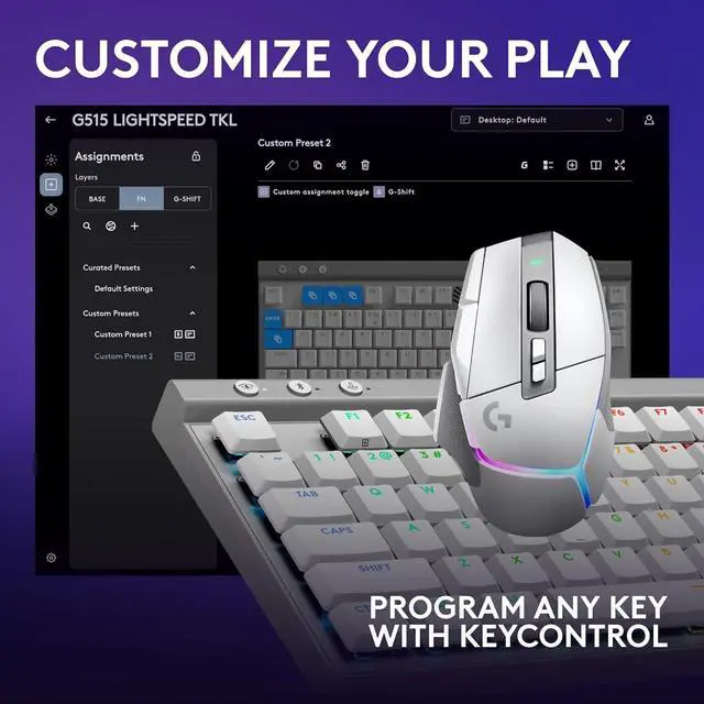 Alt view image 4 of 7 - G502 X Plus Wireless Gaming Mouse & G515 Lightspeed TKL Wireless Gaming Keyboard, Fully Programmable RGB Low-Profile Gaming Keyboard & Mouse Combo \u2013 PC/Mac - White
