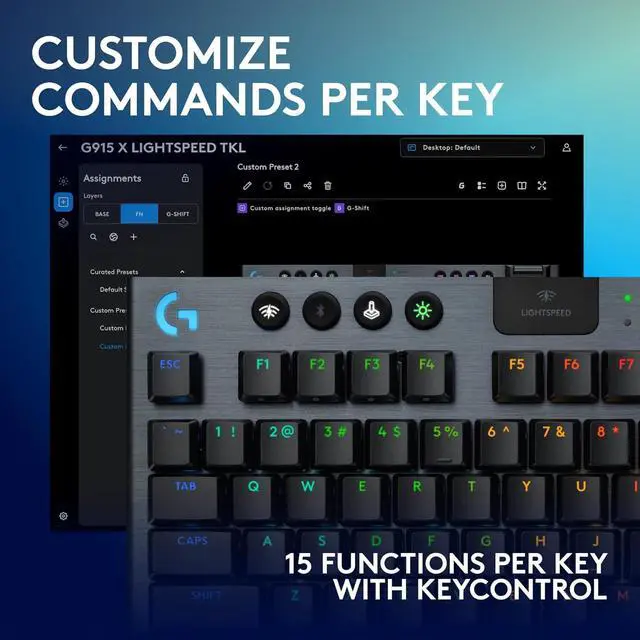 Alt view image 4 of 7 - G915 X Lightspeed TKL Low-Profile Wireless Gaming Keyboard, Double-Shot PBT Keycaps, Fully Programmable Keys, RGB Backlighting, Sleek Aluminum Finishing, GL Red Linear - PC/Mac