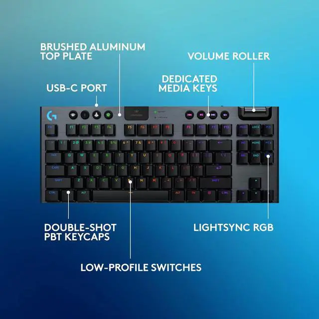 Alt view image 6 of 7 - G915 X Lightspeed TKL Low-Profile Wireless Gaming Keyboard, Double-Shot PBT Keycaps, Fully Programmable Keys, RGB Backlighting, Sleek Aluminum Finishing, GL Red Linear - PC/Mac