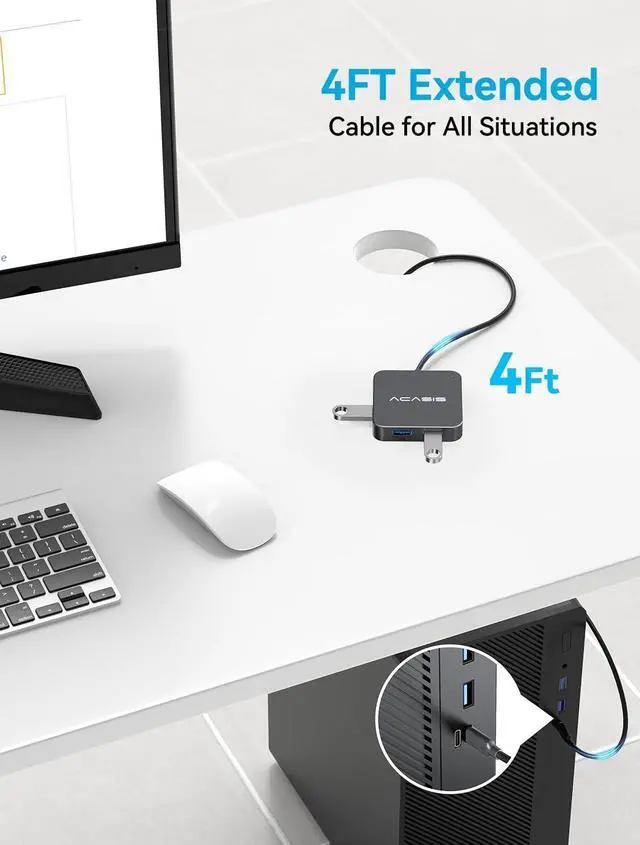 Alt view image 6 of 7 - USB C Hub Long Cable 4FT 10Gbps Multiport Adapter with 4K 60Hz HDMI 100W Power Delivery 3 USB A3.1+1 USB-C 3.1 Data Port USB C to HDMI Adapter for MacBook   Surface iPad PRO