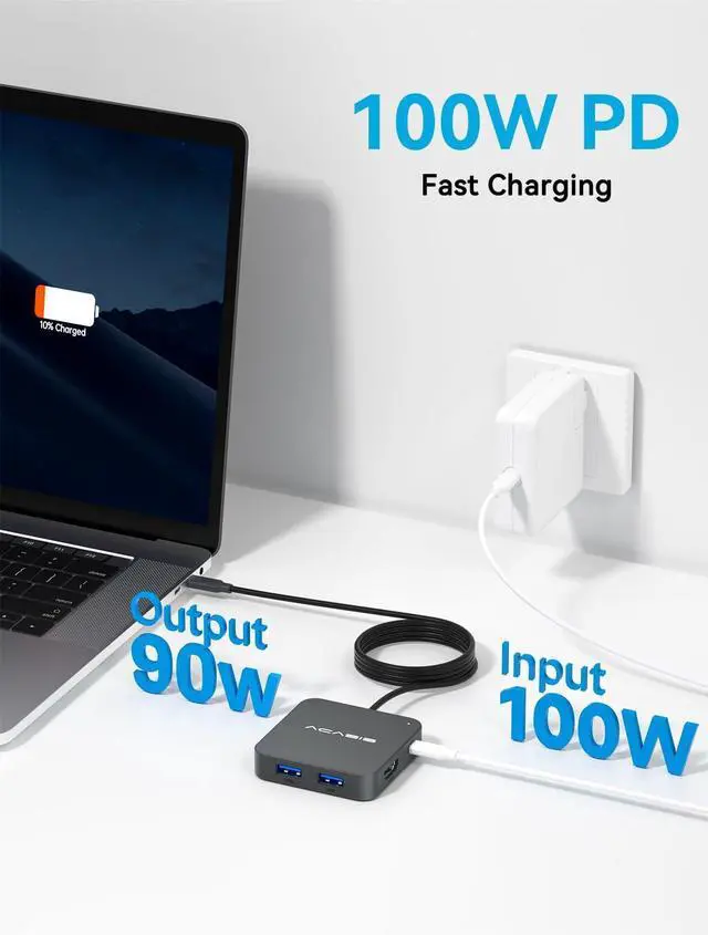 Alt view image 7 of 7 - USB C Hub Long Cable 4FT 10Gbps Multiport Adapter with 4K 60Hz HDMI 100W Power Delivery 3 USB A3.1+1 USB-C 3.1 Data Port USB C to HDMI Adapter for MacBook   Surface iPad PRO