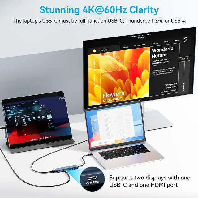 Alt view image 5 of 7 - USB C Splitter with 4K@60Hz Video Output, USB C Hub 10Gbps with 1xHDMI, 1xUSB C Video Output for Portable Monitor, 3xUSB C 10Gbps,100W PD, Multiport Adapter Splitter for Dell/HP/Mac Pro/Samsung