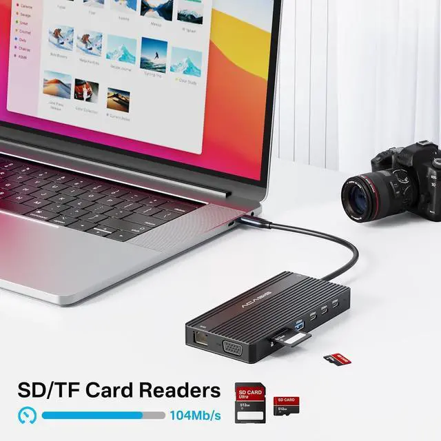 Alt view image 7 of 7 - USB C Docking Station Dual HDMI Monitor, Laptop Docking Station 3 Monitors, 2 * 4K HDMI+1080p VGA+100W PD+Ethernet+3 USBC 10Gbps+SD/TF+Audio Adapter, USB C Hub for Dell/Lenovo/HP/ThinkPad(Black)