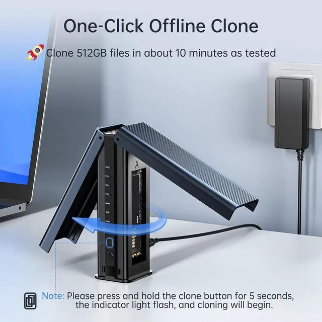 Alt view image 4 of 6 - M.2 NVMe SSD Cloner, Dual-Bay Offline Duplicator with Cooling Fan, USB C to M.2 Cloner, Pcle Size 2230/2242/2260/2280 Compatible (Grey)