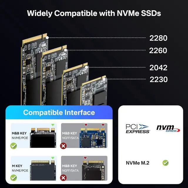 Alt view image 6 of 6 - M.2 NVMe SSD Cloner, Dual-Bay Offline Duplicator with Cooling Fan, USB C to M.2 Cloner, Pcle Size 2230/2242/2260/2280 Compatible (Grey)
