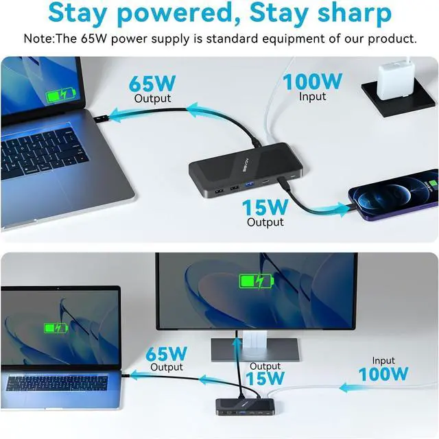 Alt view image 7 of 7 - ACASIS Thunderbolt 4 Dock - with DP Port, PD 100W, 40Gb/s Thunderbolt 4, USB C/A, Laptop Docking Station Dual Monitor Single 8K or Dual 6K Display for Windows and Mac, Works with Thunderbolt 3/4