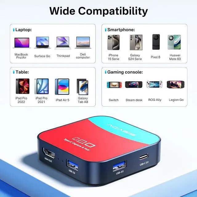 Alt view image 5 of 7 - Capture Card for Nintendo Switch, ACASIS Capture Card & Docking Station 2-in-1, 1080P 60FPS Video Capture Card for Nintendo/Streaming/Meeting, 2*USB-A 3.0 (USB c Capture Card)