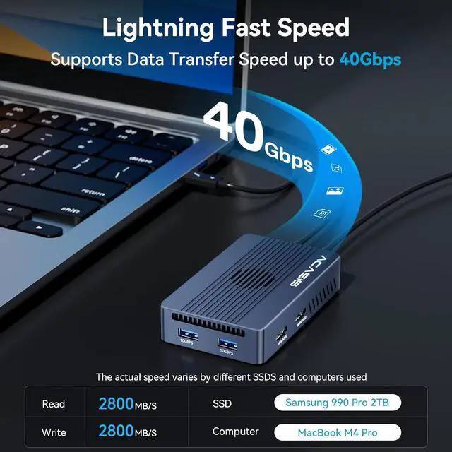 Alt view image 4 of 7 - ACASIS 40Gbps M.2 NVMe SSD Enclosure, Mac mini Dock Dual Monitor, USBC Hub with Cooling Fan,2 * 4K@60HZ, 2*USBA-10G, 1*USBC-10G,PD 100W, Works for M1/M2,Support SSD 2280/2260/2242/2230 B+M M-Key