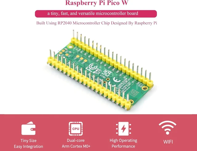 Alt view image 3 of 7 - Pi Pico W Microcontroller Board with Pre-Soldered Header, Built-in Wi-Fi 4 and Bluetooth 5.2, Based on Official RP2040 Dual-core Processor