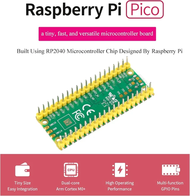 Alt view image 3 of 7 - Pi Pico Microcontroller Development Board with Pre-Soldered Header, Based on Official RP2040 Chip, Dual-Core ARM Cortex M0+ Processor up to 133 MHz, 26x Multi-Function GPIO Pins