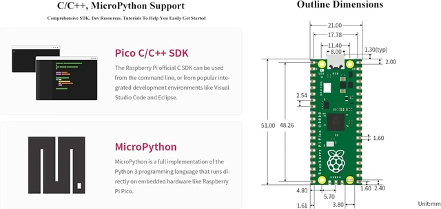 Alt view image 6 of 7 - Pi Pico Microcontroller Development Board with Pre-Soldered Header, Based on Official RP2040 Chip, Dual-Core ARM Cortex M0+ Processor up to 133 MHz, 26x Multi-Function GPIO Pins