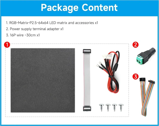 Alt view image 2 of 5 - 4096 RGB Full-Color LED Matrix Panel, 2.5mm Pitch, 64 × 64 Pixels, Compatible with Raspberry Pi 5/4B/Zero 2W/Zero/Pico 2W / ESP32, Support Adjustable Brightness, Chainable, Displaying Text, Animation