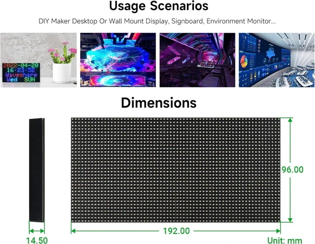 Alt view image 6 of 7 - 2048 RGB Full-Color LED Matrix Panel, 3mm Pitch, 64 × 32 Pixels Display Screen Compatible with Raspberry Pi 5/4B/Zero 2W/Zero/ Pico 2W /Pico 2W, ESP32, Support Adjustable Brightness,GOB-Waterproof