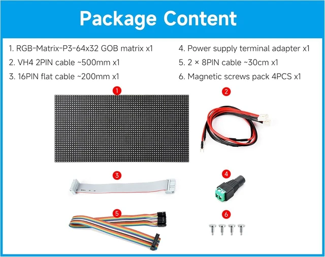 Alt view image 7 of 7 - 2048 RGB Full-Color LED Matrix Panel, 3mm Pitch, 64 × 32 Pixels Display Screen Compatible with Raspberry Pi 5/4B/Zero 2W/Zero/ Pico 2W /Pico 2W, ESP32, Support Adjustable Brightness,GOB-Waterproof