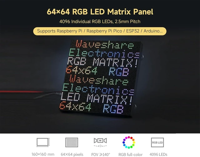 Alt view image 3 of 5 - 4096 RGB Full-Color LED Matrix Panel, 2.5mm Pitch, 64 × 64 Pixels, Compatible with Raspberry Pi 5/4B/Zero 2W/Zero/Pico 2W / ESP32, Support Adjustable Brightness, Chainable, Displaying Text, Animation