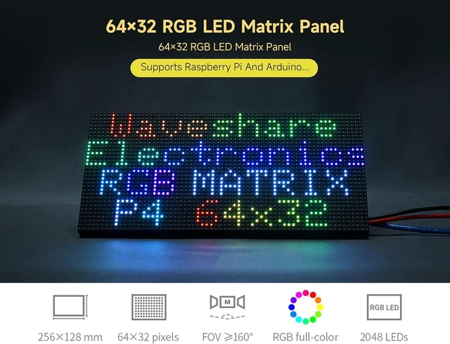 Alt view image 2 of 6 - 2048 RGB Full-Color LED Matrix Panel, 4mm Pitch, 64×32 Pixels, Compatible with Raspberry Pi 5/4B/Zero 2W/Zero/Pico 2W /Pico, Support Adjustable Brightness, Chainable, Displaying Text, Animation