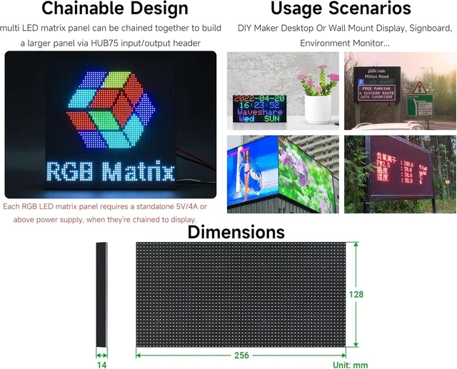 Alt view image 5 of 6 - 2048 RGB Full-Color LED Matrix Panel, 4mm Pitch, 64×32 Pixels, Compatible with Raspberry Pi 5/4B/Zero 2W/Zero/Pico 2W /Pico, Support Adjustable Brightness, Chainable, Displaying Text, Animation