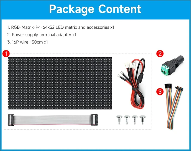 Alt view image 6 of 6 - 2048 RGB Full-Color LED Matrix Panel, 4mm Pitch, 64×32 Pixels, Compatible with Raspberry Pi 5/4B/Zero 2W/Zero/Pico 2W /Pico, Support Adjustable Brightness, Chainable, Displaying Text, Animation
