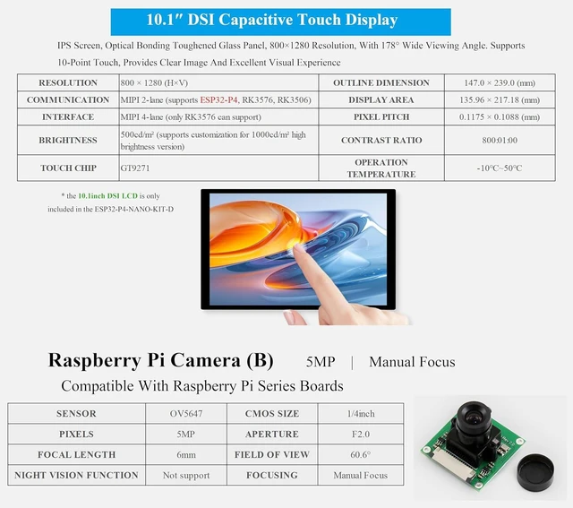 Alt view image 6 of 7 - ESP32-P4-NANO Dev Board, ESP32-P4 Chip: RISC-V Dual-Core and Single-Core Processors, Human-Machine Rich Interfaces, Comes with Speaker+PoE Module+Camera+10.1inch DSI Capacitive Touch Display