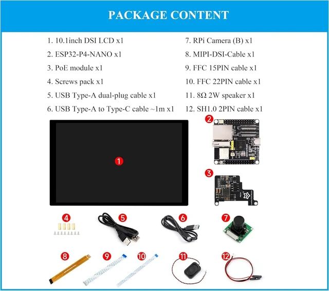 Alt view image 2 of 7 - ESP32-P4-NANO Dev Board, ESP32-P4 Chip: RISC-V Dual-Core and Single-Core Processors, Human-Machine Rich Interfaces, Comes with Speaker+PoE Module+Camera+10.1inch DSI Capacitive Touch Display