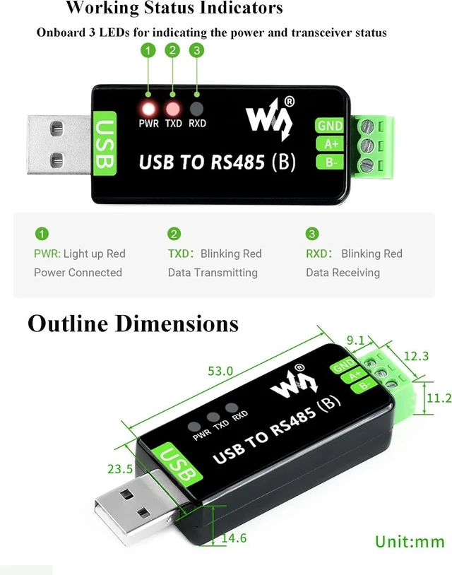 Alt view image 5 of 7 - Industrial USB to RS485 Converter Bidirectional Adapter Board, Original CH343G and SP485EEN Chip Onboard TVS/Resettable Fuse Protection Circuits, Transmission Distance up to 1.2km