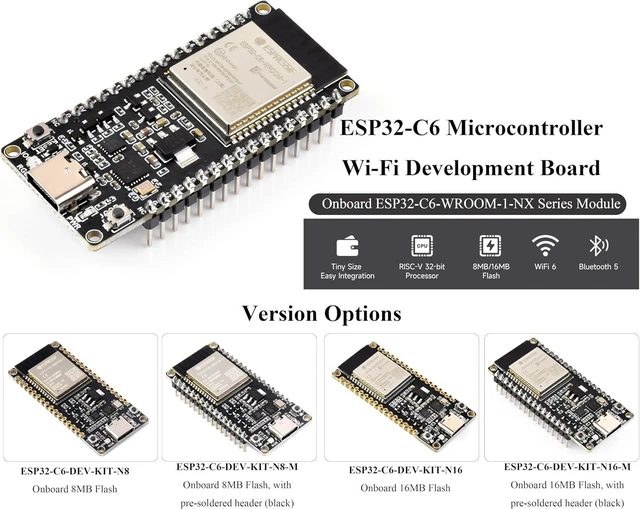 Alt view image 2 of 7 - ESP32-C6 Microcontroller, WiFi 6 Development Board, 160MHz Single-Core Processor, ESP32-C6-WROOM-1-NX Series Module, Supports USB and UART Development, 16MB Flash, with Pre-Soldered Header