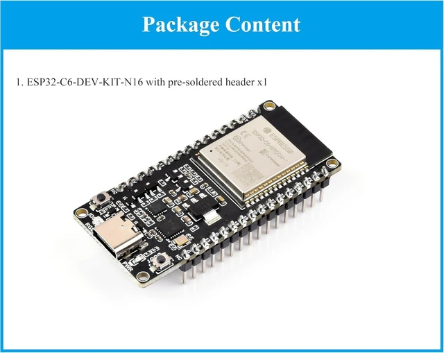 Alt view image 7 of 7 - ESP32-C6 Microcontroller, WiFi 6 Development Board, 160MHz Single-Core Processor, ESP32-C6-WROOM-1-NX Series Module, Supports USB and UART Development, 16MB Flash, with Pre-Soldered Header