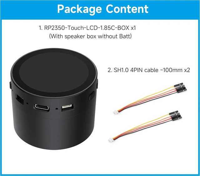Alt view image 2 of 7 - RP2350 1.85inch Round LCD Development Board, 360×360, 65K Color, Dual-Core and Dual-Architecture Design, Onboard Audio Codec Chip (with Speaker Box Without Batt)