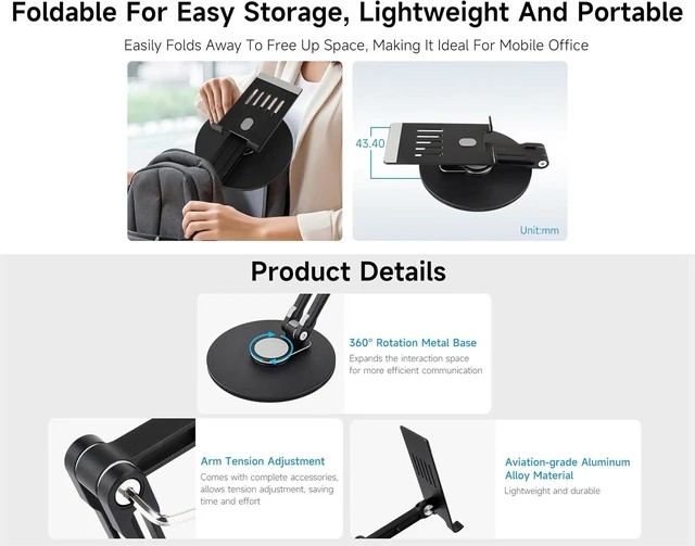Alt view image 5 of 7 - Portable Monitor Adjustable Stand, Compatible with 4~18.5inch Monitors, Supports Multi-axis Rotation, Weighted Base and Ergonomic Design, Foldable For Easy Storage