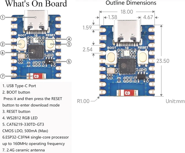Alt view image 4 of 7 - 3PCS ESP32-C3 Mini Development Board, Based on ESP32-C3FN4 Single-Core Processor 160MHz Running Frequency, Support 2.4GHz W-i-F-i & B L E 5, Onboard 400KB of S RAM and 384KB ROM, 4MB Flash Memory