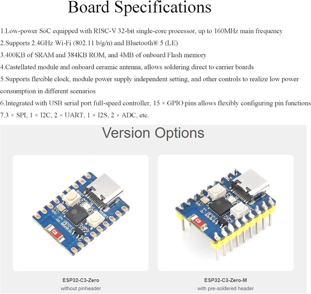 Alt view image 3 of 7 - 3PCS ESP32-C3 Mini Development Board, Based on ESP32-C3FN4 Single-Core Processor 160MHz Running Frequency, Support 2.4GHz W-i-F-i & B L E 5, Onboard 400KB of S RAM and 384KB ROM, 4MB Flash Memory