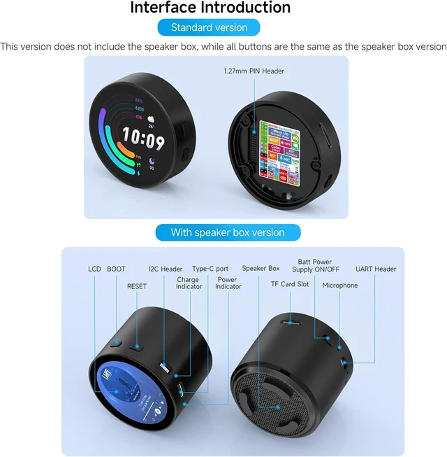 Alt view image 6 of 7 - RP2350 1.85inch Round LCD Development Board, 360×360, 65K Color, Dual-Core and Dual-Architecture Design, Onboard Audio Codec Chip (with Speaker Box Without Batt)