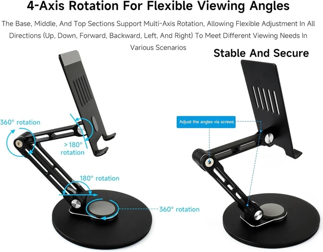 Alt view image 3 of 7 - Portable Monitor Adjustable Stand, Compatible with 4~18.5inch Monitors, Supports Multi-axis Rotation, Weighted Base and Ergonomic Design, Foldable For Easy Storage
