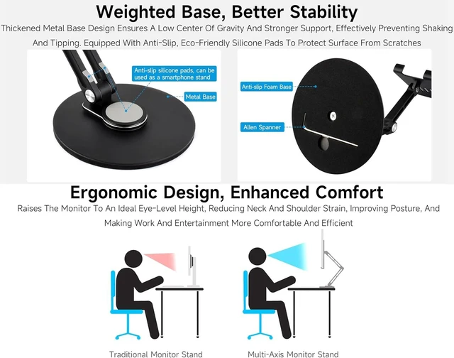 Alt view image 4 of 7 - Portable Monitor Adjustable Stand, Compatible with 4~18.5inch Monitors, Supports Multi-axis Rotation, Weighted Base and Ergonomic Design, Foldable For Easy Storage