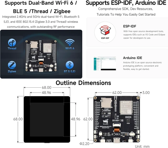 Alt view image 6 of 7 - ESP32-C5 2.73inch LCD Display Dev Board, 32-bit RISC-V Processor, 320×320