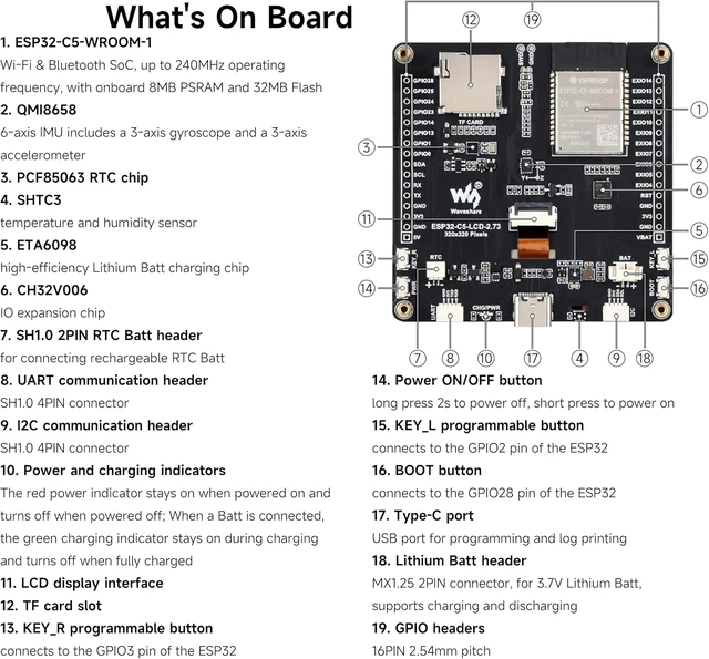 Alt view image 7 of 7 - ESP32-C5 2.73inch LCD Display Dev Board, 32-bit RISC-V Processor, 320×320
