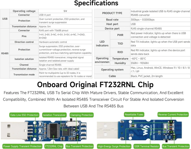 Alt view image 4 of 7 - USB to RS485 Industrial Bidirectional Converter, with FT232RNL Stable Chip
