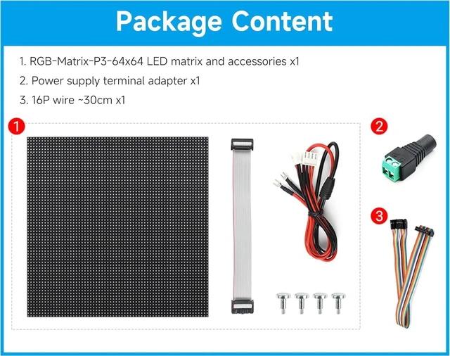 Alt view image 6 of 6 - 4096 64×64 RGB Full-Color LED Matrix Panel, 3mm Pitch Display Screen Compatible with Raspberry Pi 5/4B/Zero 2W/Zero/Pico 2W /Pico 2W, ESP32, Support Adjustable Brightness, Chainable