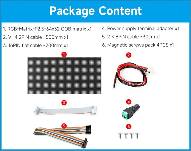 Alt view image 7 of 7 - 2048 RGB Full-Color LED Matrix Panel, 2.5mm Pitch, 64 × 32 Pixels, Compatible with Raspberry Pi/Pico 2W / ESP32, Support Adjustable Brightness, Chainable, Displaying Text, Animation, GOB Waterproof