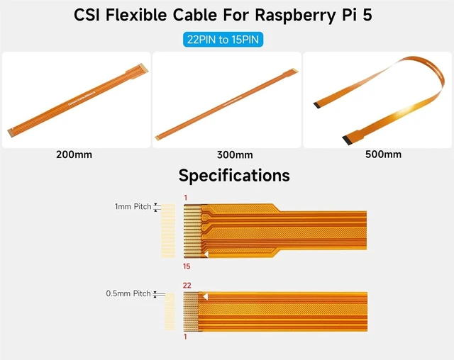 Alt view image 2 of 3 - CSI FPC Flexible Cable Compatible with Raspberry Pi 5, 22PIN to 15PIN, 300MM/30CM/0.98FT Length, Suitable for Connecting Camera Module to RPi 5, Compute Module 5, Jetson Orin, etc.