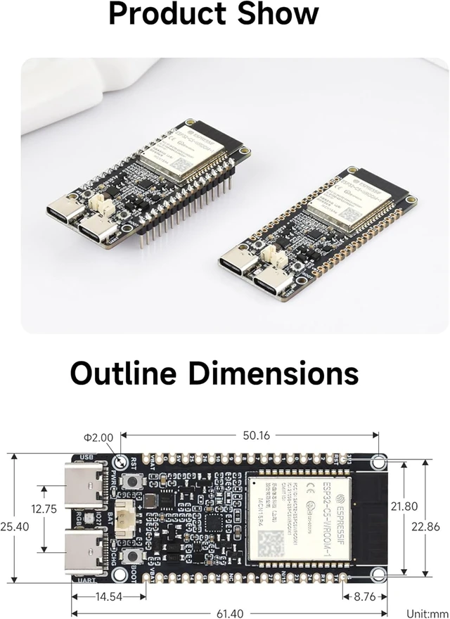 Alt view image 7 of 7 - ESP32-C5 WiFi6 Development Board 5GHz/2.4GHz Dual-Band, ESP32-C5-WROOM-1 Module, 240MHz RISC-V Processor, 32MB Flash+8MB PSRAM, Support WiFi/BLE 5/ Zigbee/Thread/Wireless Communications