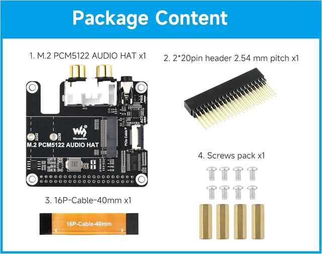 Alt view image 7 of 7 - M.2 PCM5122 Audio HAT, PCIe to M.2 HAT with I2S Audio Extension Compatible with Raspberry Pi 5, Supports NVMe SSD 2230/2242, Onboard 3.5mm Headphone Jack, RCA Connector, M. 2 M Key, Driver-Free