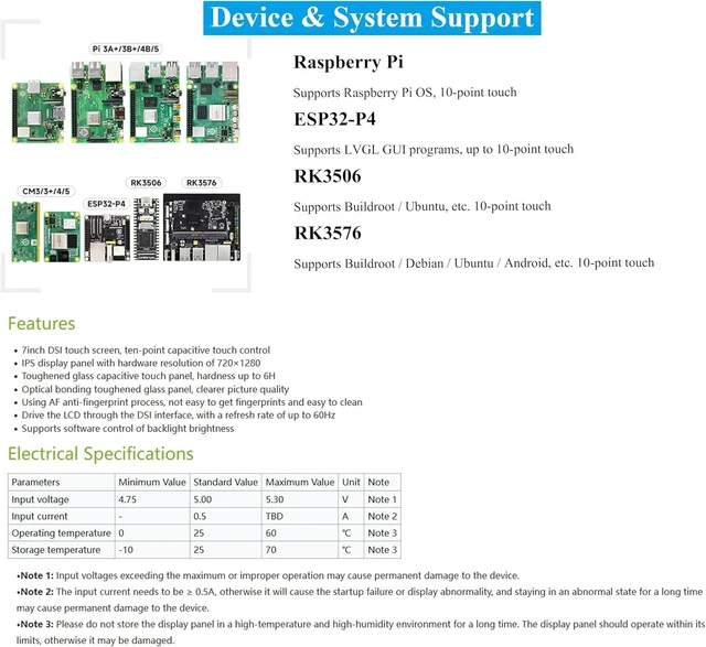 Alt view image 4 of 7 - 7inch DSI Capacitive Touch Screen Compatible with Raspberry Pi 5/4B/3B+/3B/RK3506-Lyra/RK3576/ESP32-P4, 720×1280 IPS Display, 10-Point Touch, Anti-Fingerprint Process